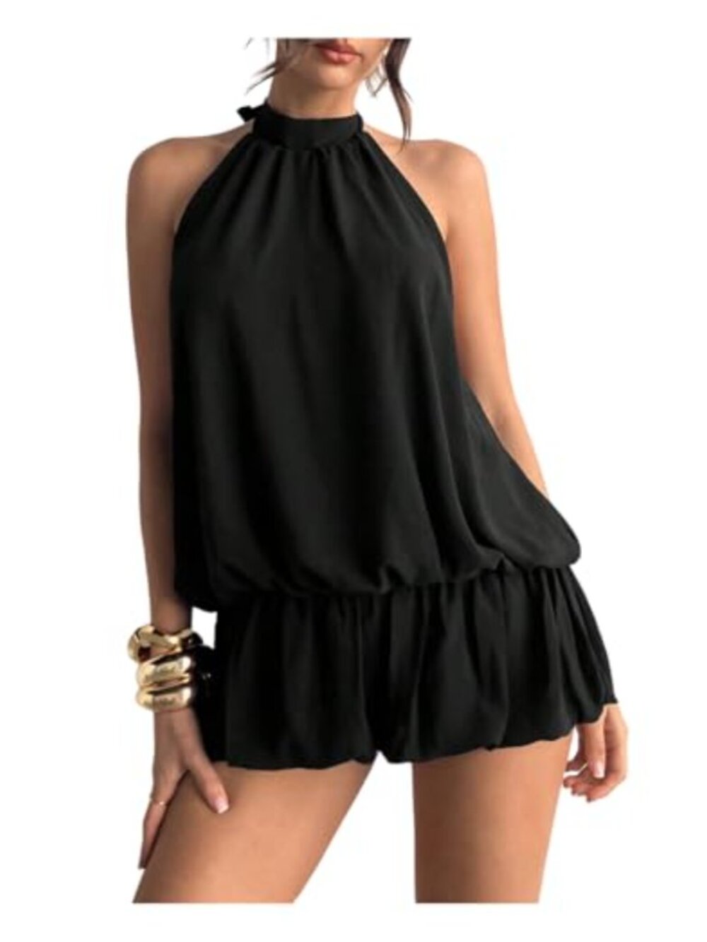 Mesh Halter Mini Dress Ruffle Hem Tie Backless A-Line Party Cocktail
